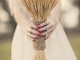 a burlap bouquet wrap is a very cool rustic idea, it’s very easy to make