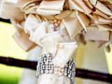 a ribbon wrap with a rhinestone accent is very refined, glam and cool