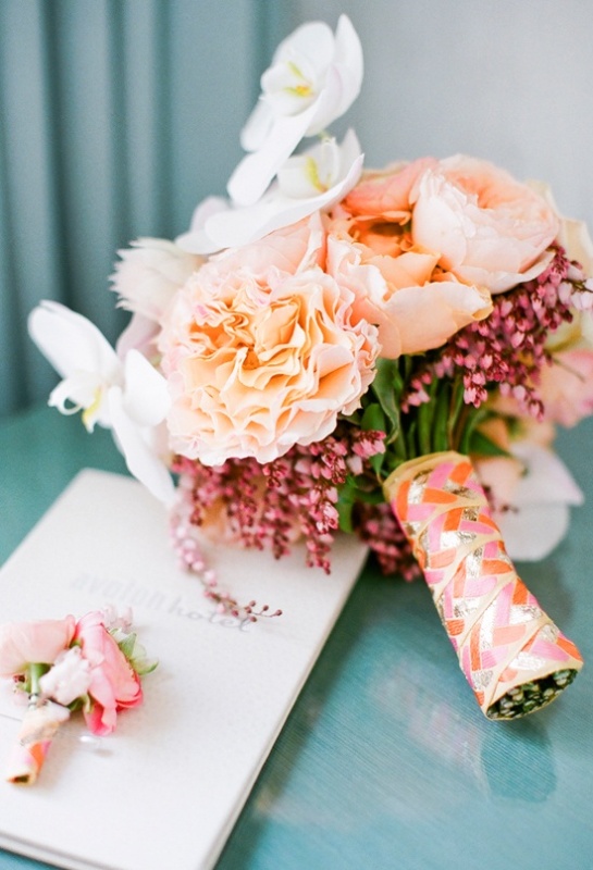 A colorful ribbon bouquet wrap is a bold and fun idea for a spring or summer wedding