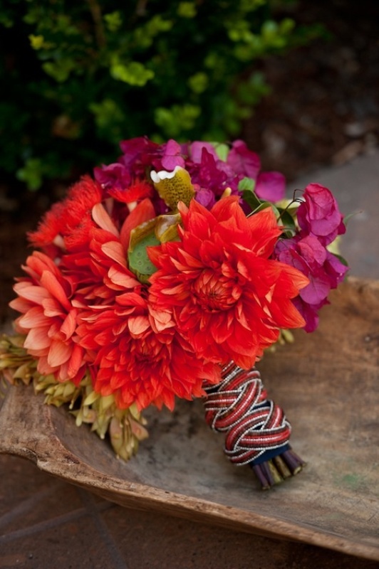 A colorful stripe bouquet wrap is great for a fun and whimsy summer wedding or just a colorful one