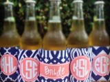 beer bottles with coverups in navy and coral pink and monograms will accent the drinks a lot