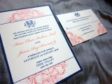 beautiful navy and blush wedding invitation suite with amazing prints and patterns