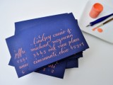navy and coral wedding cards look super bold and unusual, such a bright combo