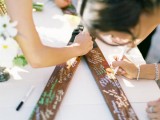 signing up skis is a proper idea for a winter or mountain wedding, or if you love winter sports