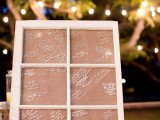 a vintage window frame with burlap to write on is a very cool idea for a rustic wedding