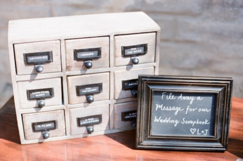 a box for messages and memories can be filled with papers with wishes, which is perfect for a vintage wedding