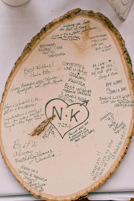 An oversized wooden slice or several ones can be easily signed by the guests and later used by you as an artwork