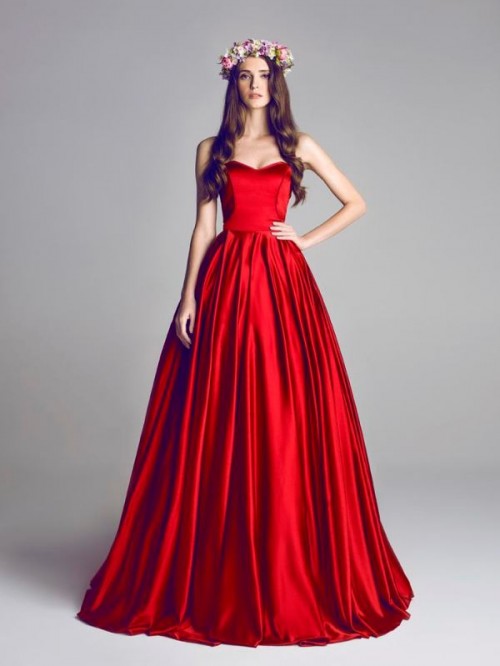 a bold red wedding ballgown will make a fantastic statement with the color, especially in the fall or winter