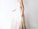 an ombre strapless lace wedding dress with an embellished sash for a romantic and subtle look