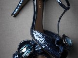 midnight blue sequined wedding shoes are a bold touch to your bridal look