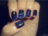 midnight blue wedding nailts with stars are amazing for a celestial bride