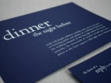 a chic invitation suite in midnight blue and white is ideal for many wedding themes and styles