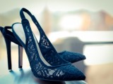 chic lace midnight blue wedding heels will add a contrasting touch to your bridal look