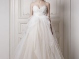 a chic and lovely strapless princess wedding dress with a lace sweetheart neckline bodice and a layered skirt is a dreamy and refined idea