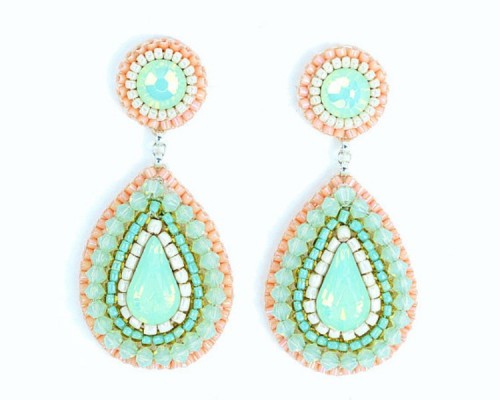 statement mint, creamy and coral earrings will highlight your wedding look