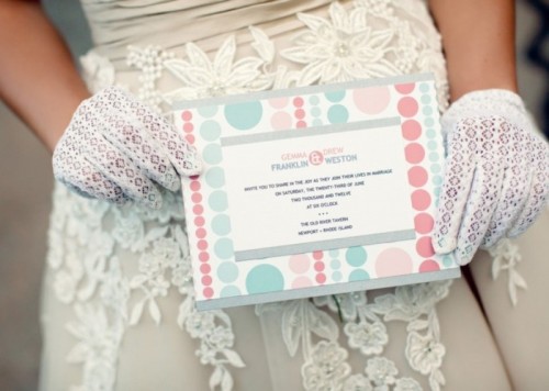 bright and fun polka dot wedding invitations done in creamy, coral and mint are amazing