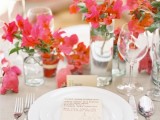 fuchsia, hot pink florals and coral napkins for a bold and creative look of the wedding tablescape