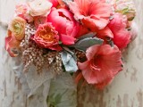 a bright coral, creamy and mint wedding bouquet for a colorful statement at your wedding