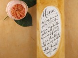 a creative watercolor menu with chic calligraphy is a stylish and chic idea for an art-loving wedding