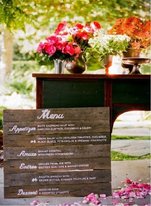 a stained wood menu is ideal for a rustic wedding and you can easily make one yourself