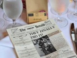 a wedding program and menu designed as a newspaper is a super fun idea with a touch of retro