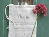 a fabric bag with a printed menu and cutlery inside is a cozy and cute idea