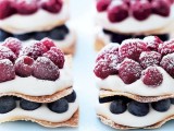 millefoglie with whipped cream and fresh blueberries and raspberries for any wedding, delicious and adorable