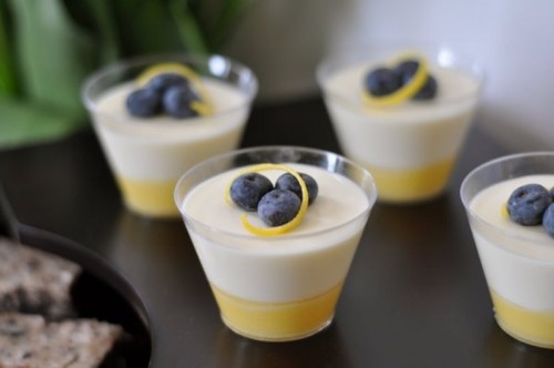 citrus panna cotta topped with zest and blueberries is a delicious refreshing summer dessert