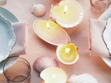 candles in seashells and just seashells for a centerpiece or a table runner