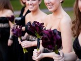 deep purple calla bouquets may be offered to bridesmaids for an elegant feel