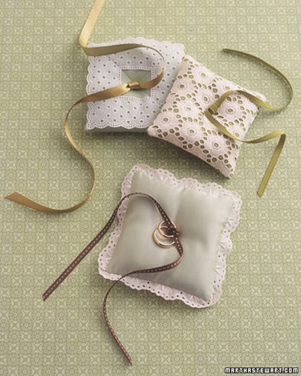 lace ring pillows with ribbons are great to show off your rings at the wedding