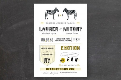 a safari themed wedding invitation with zebras is a cool and bold idea to rock