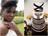 leopard print nails and a creative safari wedding cake with leopard tiers and an elephant one