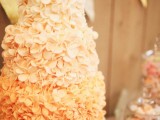an ombre wedding cake from light tan to yellow and mellow yellow is a lovely idea for a spring or summer wedding, and the texture is cool