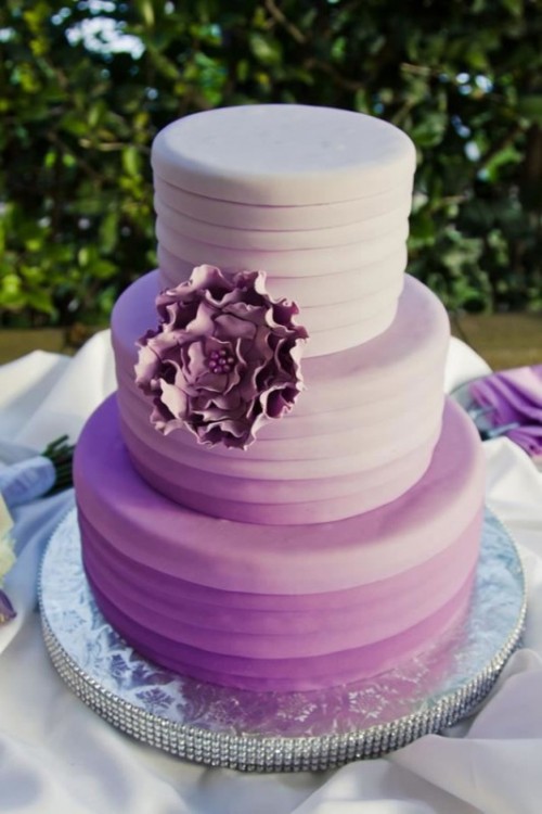 an ombre lilac wedding cake with a lilac sugar effect is a lovely idea for a spring or summer wedding