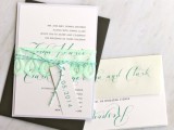 a modern wedding invitation suite with touches of mint is a stylish idea for a modern wedding