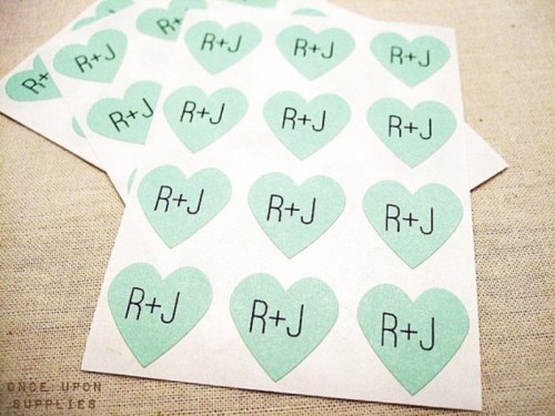 mint heart-shaped stickers are nice accents for a modern wedding, attach them wherever you want