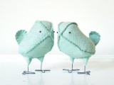 mint-colored fabric birds can be wedding cake toppers or decor for your mint-colored wedding