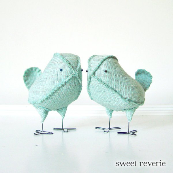 Mint colored fabric birds can be wedding cake toppers or decor for your mint colored wedding
