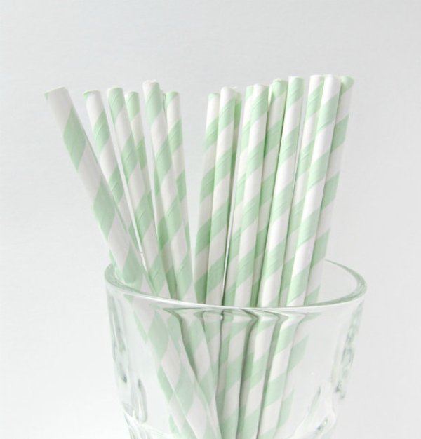Mint and white striped straws will add a color touch to the wedding in mint