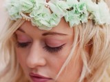 a fabric mint flower crown with beads is a nice and simple idea for a bride or bridesmaid