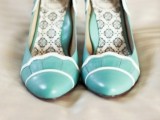 mint and white vintage-inspired wedding shoes is a nice pastel touch to the bridal look