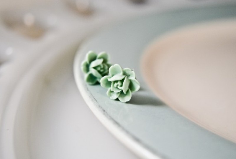 Small mint fabric blooms can be used for boutonnieres, for wedding decor of various kinds