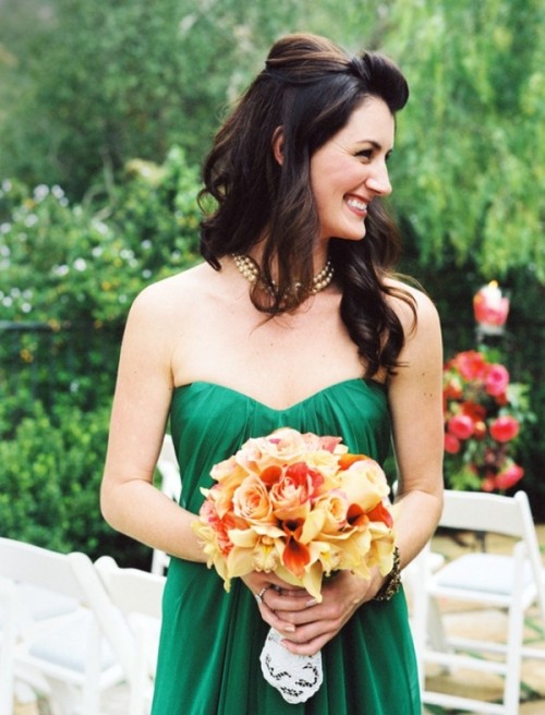 a strapless draped bridesmaid dress for a summer or fall wedding