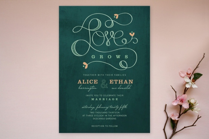 Emerald and white wedding stationery with calligraphy