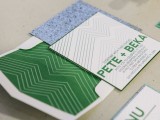an emerald and white wedding stationery suite for a modern wedding