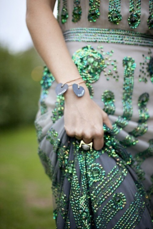 an embellished emerald wedding dress for a non-traditional bridal look