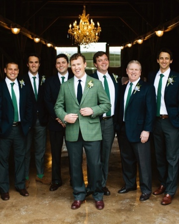 Emerald ties and socks and dark green pants for groomsmen is a hot idea