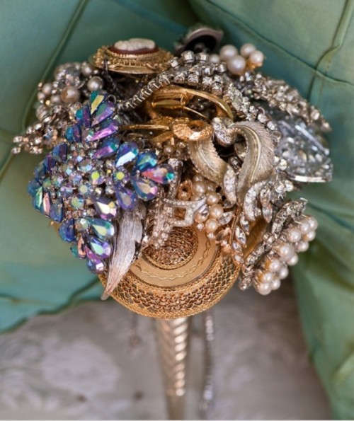 a shiny bright embellished brooch wedding bouquet is a gorgeous accessory for a statement