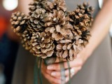 a pinecone wedding bouquet is a great idea for a woodland, holiday or Christmas bride